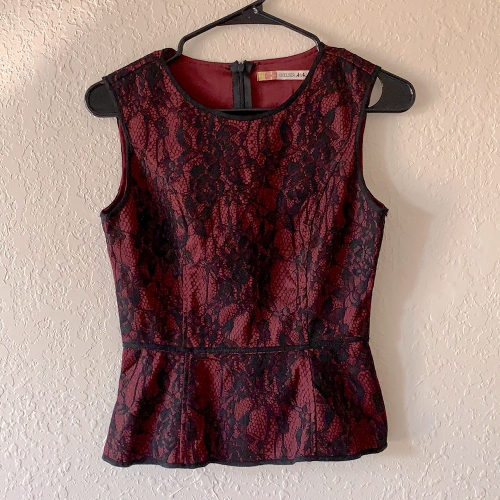 Chelsea & Violet Red and Black Lace Top